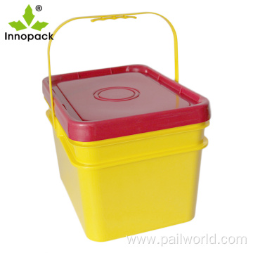 green rectangular square plastic bucket with handle